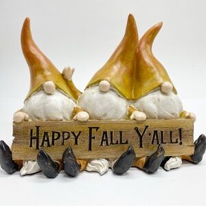 Happy Fall Ya’ll Gnome Trio Figurine Orange Hats NEW